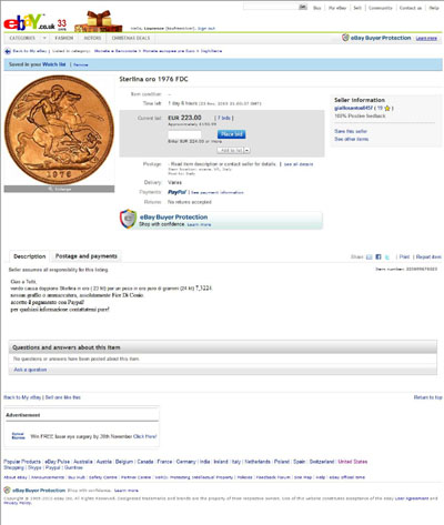 giallosantos0457 1976 Queen Elizabeth II Gold Sovereign eBay Auction Listing